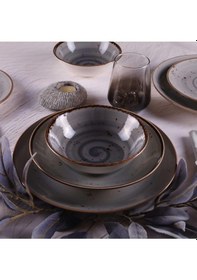 Resim Tulü Porselen Deniz Reactive 67 Gri 24 Parça Yemek Takımı 