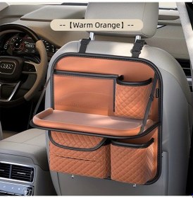 Resim Xuweiwei Universal Araç Koltuğu Askılı Çanta Warm Orange Çok Bölmeli Mesh Cepli Yemek Masalı 