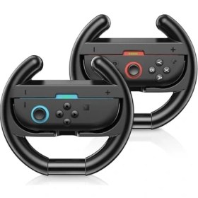 Resim Cekar Store Switch Steering Wheels For Nintendo Switch 2 Joycon Controllers, Switch 2 Racing Wheels For Mario Kart World/ 8 Deluxe, Switch Driving Wheel Grip For Joy-Con 2 Controller Accessories-Black (2 Pack) 