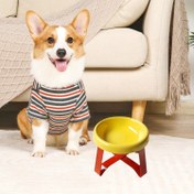 Resim Kaymaz Boyun Koruma Özellikli Yükseltilmiş Kedi Kabı ve Stand - Küçük Köpekler & Kediler için Dayanıklı Plastik Evcil Hayvan Besleme Kabı, Sarı, Canlı Tasarım, Kararlı Beslenme Kurulumu 