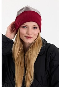 Resim Hünkar Sytle, Çift Renk Çift Katmanlı Katlanabilir Yumuşak Kadın Bere - Standart / Gri-bordo Gri-bordo 