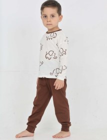 Resim Toontoy Kids Toontoy Erkek Çocuk Fil Pano Baskılı Pijama Takım Kahve 