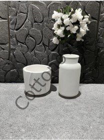 Resim Cottonova C25 Dekoratif Vazo Ve Mumluk Beyaz 