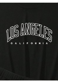 Resim Harmandar Kadın Los Angeles Baskılı T-shirt Şort Takım Siyah-siyah 