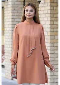 Resim Raika Moda Işıltı Taş Detaylı Büyük Beden Tesettür Takım Camel 