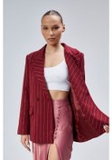 Resim Kadın Taş İşlemeli Regular Vatkalı Blazer Ceket Bordo 