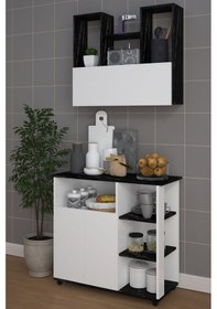 Resim Angela Mikrodalga Fırın Dolabı Çok Amaçlı Dolap Siyah Beyaz 