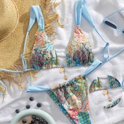 Resim Kadınlar için Yeni Yumuşak Kupalı Ayarlanabilir Şık Baskılı Bağcıklı Zarif Parti Tatil Bikini İki Parçalı Mayo Seti - Yaz Plaj Takımı 