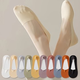 Resim 10 Çift Kadın Yaz İnce Çorap - Silikon Kaymaz Görünmez Buz Sliky Fiber Kumaş Ayak Bileği Çorapları, Nefes Alabilir ve Rahat, Günlük Giyim İçin, Çeşitli Renkler (Beyaz, Bej, Açık Mavi, Sarı, Pembe, Siyah), Sevimli Çoraplar, Günlük Konfor, Minimalist Tasarım, Dayanıklı Çoraplar 