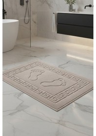 Resim 3'lü Ayak İzli Bukle Ayak Havlusu Seti 250 Gram - Paspas Banyo Seti 3 Adet Bej 