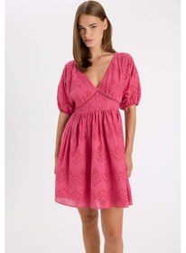 Resim DeFacto Babydoll Vual Kısa Kollu Brode Mini Abiye Elbise D4402AX24HSPN184 