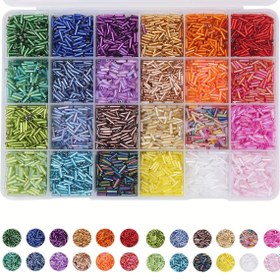Resim 9600 Adet Tüp Boncuk Seti Cam Bugle Tohum Boncuklar DIY Bileklik Kolye Yapımı için Küçük El Sanatları Malzemeleri (7mm, Renk Başına 400 Adet, 24 Renk) 
