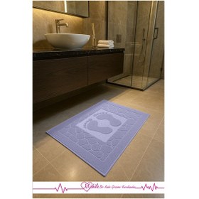 Resim %100 Pamuklu Ayak Havlusu 50x70cm , Lavabo & Duşakabin Önü Ayak İzli Havlu, Ayak Paspası Mavi 