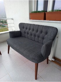 Resim Azra Aksesuar Ikili Balkon Koltugu - Kanepe - Keten Kumaş - Bekleme Koltugu-çay Seti Koltugu- Gri 