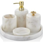 Resim Setabianca Evza Mermer Beyaz Altın Lotus 5 Parça Banyo Seti 