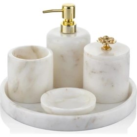 Resim Setabianca Evza Mermer Beyaz Altın Lotus 5 Parça Banyo Seti 