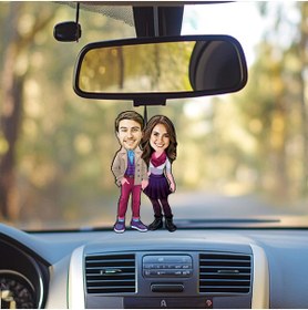 Resim Ejoya Kişiye Özel Fotoğraflı Sen ve Ben Karikatür Araba Dikiz Ayna Süsü 114954 