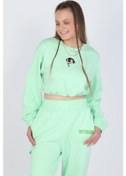 Resim Kadın Beli Lastikli Crop Sweatshirt Fıstık Yeşili 