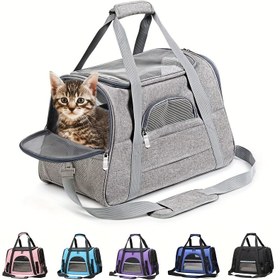 Resim Taşınabilir Kedi Taşıyıcı Püskül Mat ile - Büyük Kapasiteli Nefes Alabilen Seyahat Çantası, Fermuar Kapatma, Nefes Alabilen Ağ ve Yumuşak Astar, Araba ve Dış Mekan Kullanımı için Güvenli Kayışlar, Kedi Seyahat Taşıyıcı, Güvenli Kilitleme Sistemi 