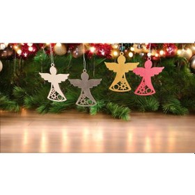 Resim Ahşap Yılbaşı Ağacı Süsleri 4'lü Set 4 Parça Melek 4 Renk 