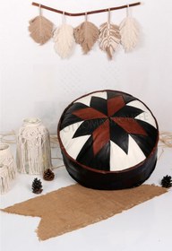 Resim Ottoman Pouffe İskandinav El Yapımı Hakiki Kuzu Derisi Bohem Bahçe Balkon Bungalov Puf Minder 60x30cm(DOLGULU) 