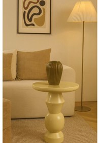 Resim Doğal Masif Ahşap Krem Renk Tekli Yan Sehpa Mantar Sehpa - Coffee Table Bej 