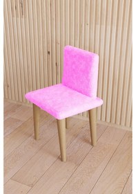 Resim Çocuk Sandalyesi Çocuk Oturağı Ahşap Sandalye Montessori Sandalye Puflu Pembe Yumuşak Sandalye Arkalıklı Pembe 