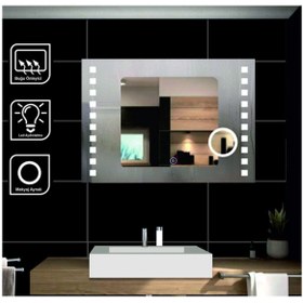 Resim GLOBAL LED MIRROR 80x100 Cm Makyaj Aynalı Dokunmatik Tuşlu Buğulanmayan Ledli Ayna Banyo Aynası 