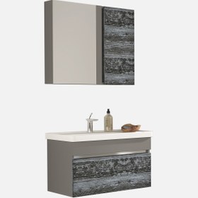 Resim Gold Banyo Ronon Aynalı 80 cm Takım Banyo Dolabı Antrasit 