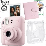 Resim Fujifilm Instax Mini 12 Pembe Fotoğraf Makinesi-10'lu Film-Kare Albüm ve Şeffaf Kılıf Seti 