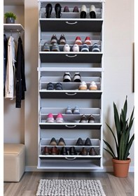 Resim Eliusta Sho Beş Düşer Kapaklı Ayakkabılık Antrasit Renk 72 Cm Asma 72x193x26 Cm Ayakkabılık Antrasit 