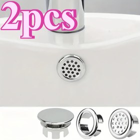 Resim 2 adet Paslanmaz Çelik Lavabo Drenaj Kapakları - Şık Yuvarlak Dolma Plakaları, Banyo, Banyo ve Mutfak için, Plastik ve Paslanmaz Çelik Kombinasyonu, Dekoratif Su Geçirmez Tasarım, Banyo Aksesuarları | Modern Lavabo Aksesuarı | Dayanıklı Lavabo Kapak, Banyo Lavabosu 