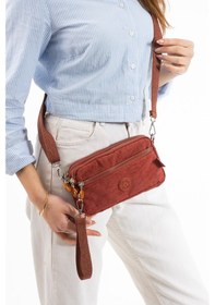 Resim Nemo Bags Kiremit Unisex Cüzdan, 4 Gözlü, Telefonluk, Crinkle Kumaş, Çapraz Askılı Omuz Çantası, 20x12cm Kiremit 