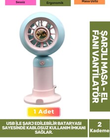 Resim Carlburn Sessiz 2 Kademeli Hafif Kablosuz 1200mAh Pervaneli Taşınabilir Usb Şarjlı Masa El Fanı Vantilatör 