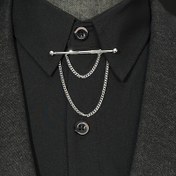 Resim Elegant Erkekler için 18K Altın Kaplama Bakır Yaka İğnesi, Klasik Yuvarlak Top & Çift Zincirli Püskül - Vintage İngiliz Tarzı Moda Aksesuarı 