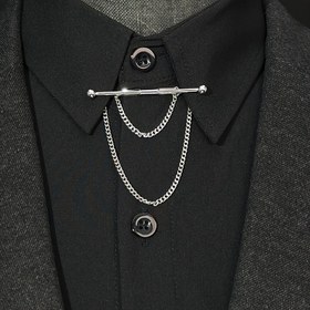 Resim Elegant Erkekler için 18K Altın Kaplama Bakır Yaka İğnesi, Klasik Yuvarlak Top & Çift Zincirli Püskül - Vintage İngiliz Tarzı Moda Aksesuarı 