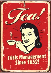 Resim Tea Crisis Management Since 1652 Retro Ahşap Tablo - Mizahi Çay Temalı Vintage Tasarım 