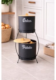 Resim Bambu Kapaklı Metal Patates Soğanlık Siyah Standlı Decorev Dc-7100 Siyah - Beyaz 