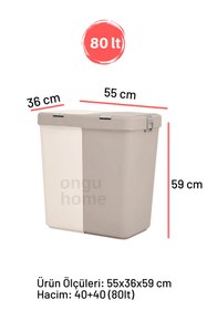Resim ongu home İkili Dokunmatik Çamaşır Sepeti Çöp Kovası Temizlik Kovası Kirli Sepeti (KAHVE - KREM) 