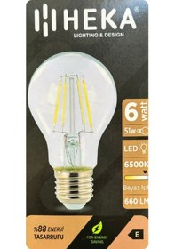 Resim 6 Adet Heka 6w 51w 6500k Beyaz Işık E27 Duylu Kalın Duy Led Şeffaf Ampul 