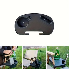 Resim 1 adet telefon yuvası olan bardak tutucu - dayanıklı plastik altlık ve telefon cebi, kamp ve plaj aktiviteleri için uygun, güvenli klipsli, bahçe için vazgeçilmez, stabil yapı. Sandalye dahil değildir (bu ürün sandalye içermez) 