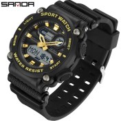 Resim Hanyang Siyah Altın Sanda Askeri Spor Erkek Kuvars Izle Dış Mekan LED Dijital Çift Ekran Kol Saati 50 M Su Geçirmez Erkek Saati Relogio Masculino (Yurt Dışından) 