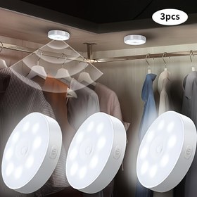 Resim 3'lü Ayarlanabilir Parlaklık LED Hareket Sensörlü Gece Işıkları USB Şarj Edilebilir Pil ile, Mutfak Tezgahları & Merdivenler için Manyetik Dolap Aydınlatması - Kablosuz Ev USB Işıkları, Elektronik 