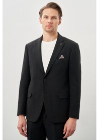 Resim İmza Koyu Antrasit Desenli Örme Mono Yaka Tam Astar Esnek 6 Drop Comfort Fit Casual Ceket 1002245164 Koyu Antrasit 