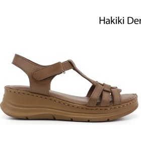 Resim Gönderi(r) Kadın Fındık Cırt Bantlı Dolgu Topuk Hakiki Deri Sandalet 