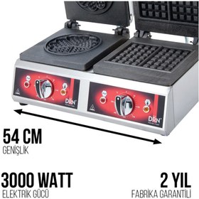 Resim DRN ENDÜSTRİYEL WAFFLE MAKİNASI, ÇİFTLİ KARE VE YONCA, ELEKTRİKLİ 