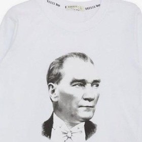 Resim Breeze Çocuk Atatürk Baskılı İnce Uzun Kollu Pamuklu Tshirt-14696 Beyaz 