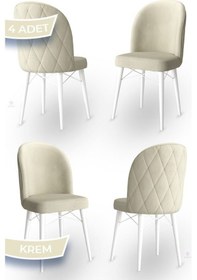 Resim Canisa Bika Serisi 4 Adet Krem Mutfak Sandalyesi Beyaz Gürgen Ayaklı 1. Sınıf Babyface Kumaş Sandalye Krem Ayakları Beyaz 