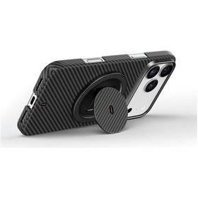 Resim Wiwu Warriors Serisi Aramid Fiber 360 Derece Dönebilen Magnetik Ring Stand Telefon Tutucu Siyah Siyah 