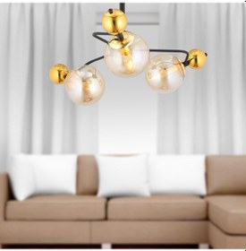 Resim Florit 3'Lü Siyah Gold Modern Oturma Odası Salon Avize 